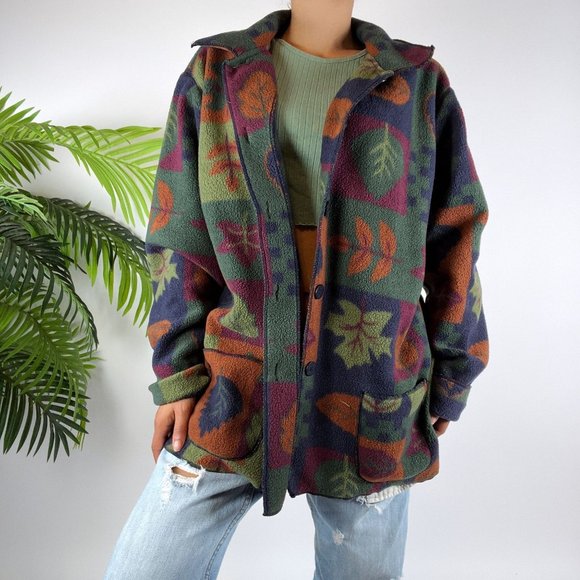 Classic Elements Tops - Vintage 90s Fairy Grunge Green Boho Granola Girl Fall Fuzzy Jacket / Size: 1X